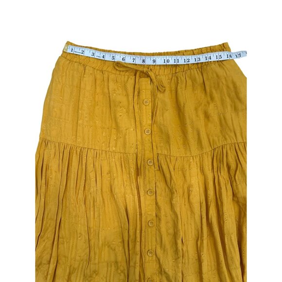 Maeve By Anthropologie Tiered Maxi Skirt Mustard Yellow Boho Womens Size L - Picture 5 of 7